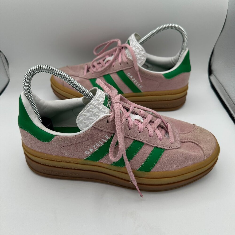 Adidas Gazelle Bold Shoes Pink Suede Green Stripes Women's 8.5 - Picture 1 of 7